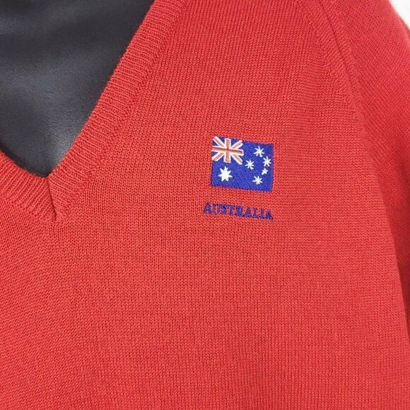 Vintage Wool V-Neck Sweater Red Australia Australian Flag Embroidered XL - Picture 3 of 5